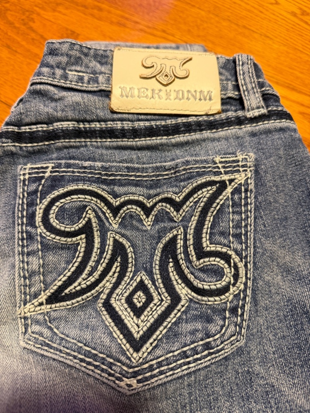 MEK Dark Blue Denim Jeans with Branded Waist Label size 27 inseem 28”